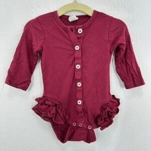 Kate Quinn Modal Baby Girl Bodysuit Ruffle‎ Butt Burgundy Long Sleeve 3-6 Months